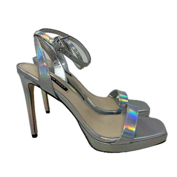 Nine West Zadie Formal Evening Silver Iridescent Ankle Strap Dress Heels 8.5M - Picture 2 of 8